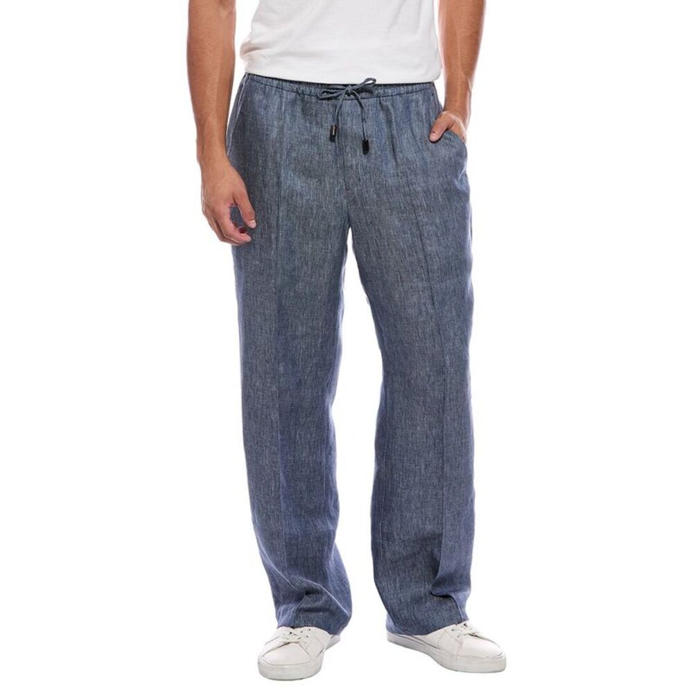 Isaia Mens  Linen Pant, Blue